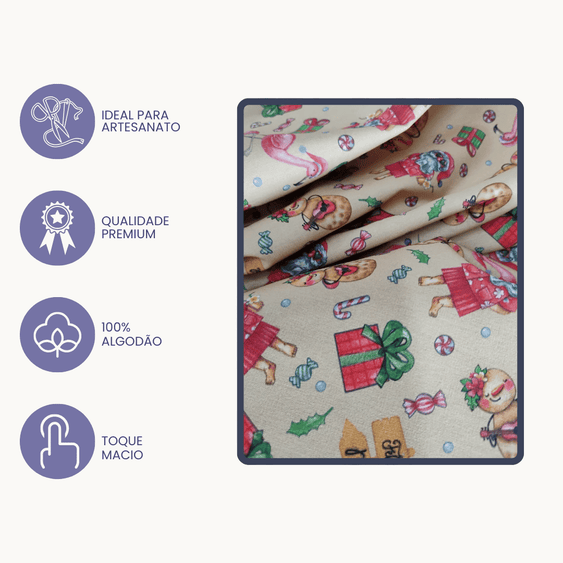 Tricoline Digital 100% Algodão - Coleção Natal - Estampa Papai Noel no Verão