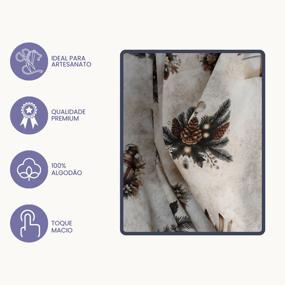 Tricoline Digital 100% Algodão - Coleção Natal -Estampa Presentes do Noel