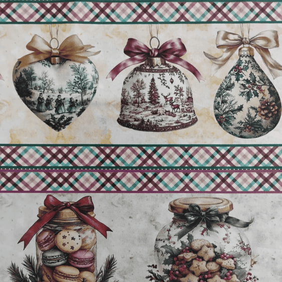 Tricoline Digital 100% Algodão - Barrados - Estampa Sinos de Natal