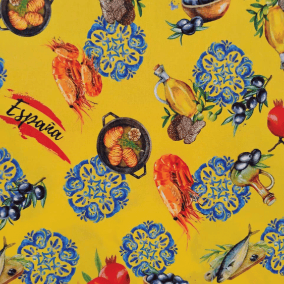 Tricoline Digital 100% Algodão - Coleção Volta ao Mundo - Espanha Comida
