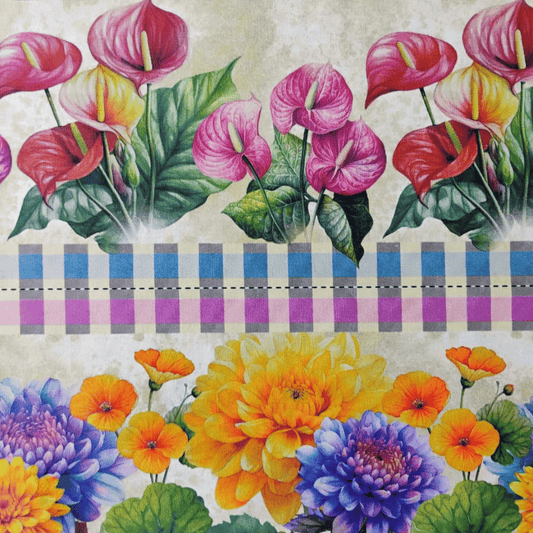 Tricoline Digital 100% Algodão - Coleção Barrado - Estampa Flores da Estação