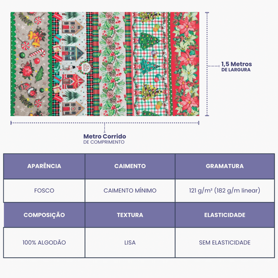 Tricoline Digital 100% Algodão - Coleção Natal - Barrado Árvore de Natal
