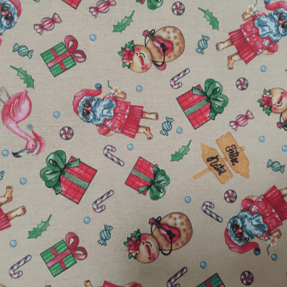 Tricoline Digital 100% Algodão - Coleção Natal - Estampa Papai Noel no Verão