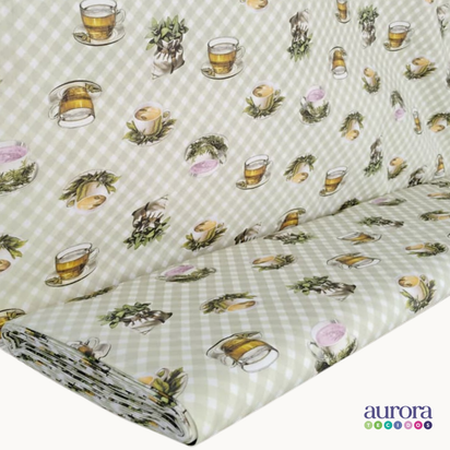 Tricoline Digital 100% Algodão - Coleção Artesanato - Estampa Xícara de Chá