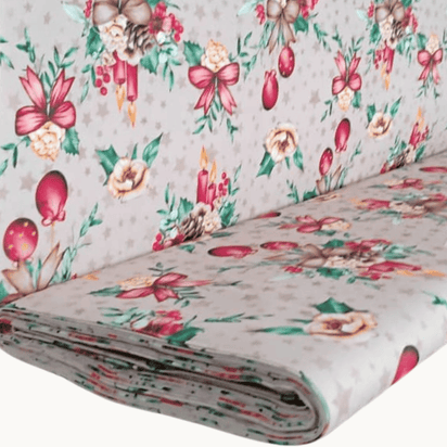 Tricoline Digital 100% Algodão - Coleção Natal - Estampa Velas e Flores