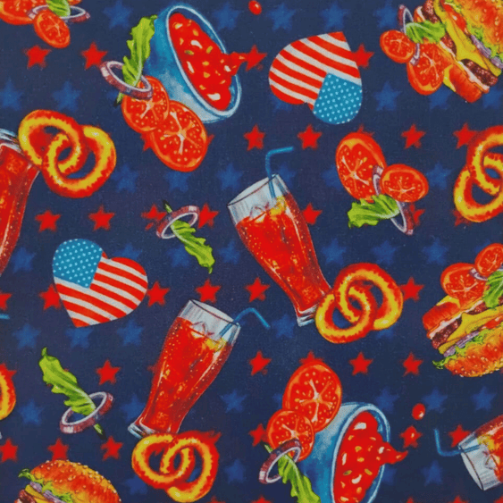 Tricoline Digital 100% Algodão - Coleção Volta ao Mundo - Estados Unidos Comida