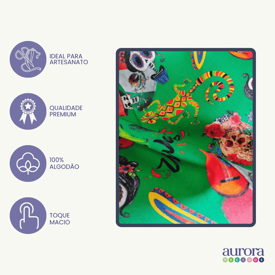 Tricoline Digital 100% Algodão - Coleção Volta ao Mundo - México Cultura