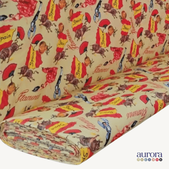 Tricoline Digital 100% Algodão - Coleção Volta ao Mundo - Espanha Cultura