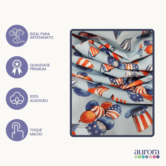 Tricoline Digital 100% Algodão - Coleção Volta ao Mundo - Estados Unidos Cultura