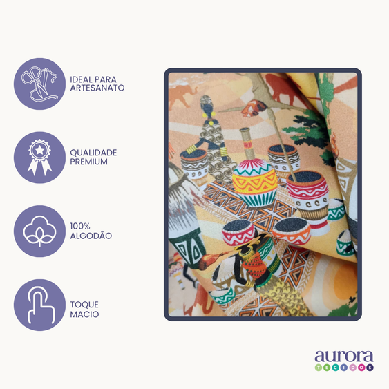 Tricoline Digital 100% Algodão - Coleção Volta ao Mundo - África II