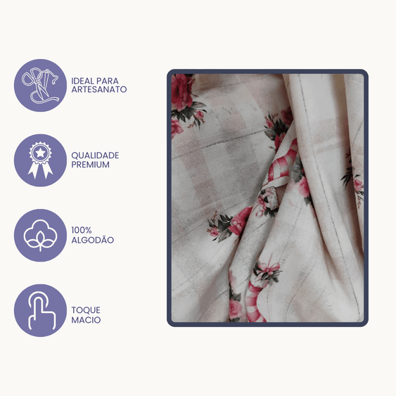 Tricoline Digital 100% Algodão - Coleção Natal - Estampa Papai Noel Florido