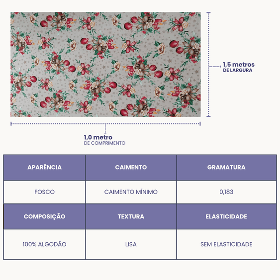 Tricoline Digital 100% Algodão - Coleção Natal - Estampa Velas e Flores