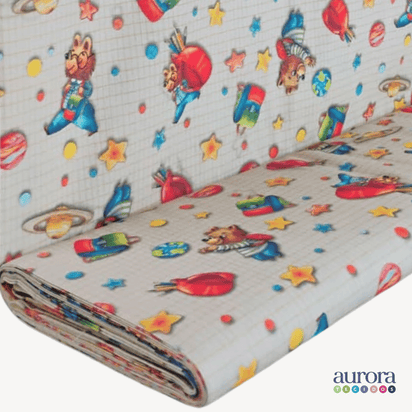 Tricoline Digital 100% Algodão - Coleção Escolar - Estampa Ursinho espacial