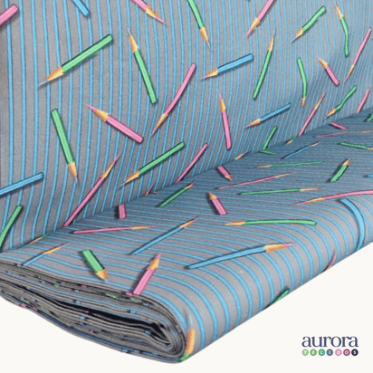 Tricoline Digital 100% Algodão - Coleção Escolar - Estampa  Lápis e Listras