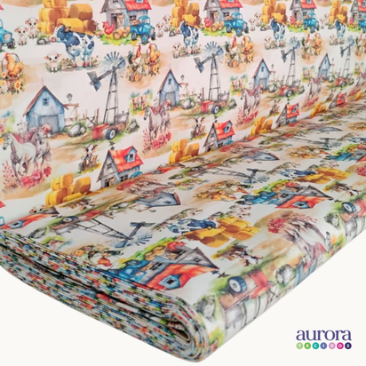 Tricoline Digital 100% Algodão - Coleção Artesanato - Estampa Fazenda