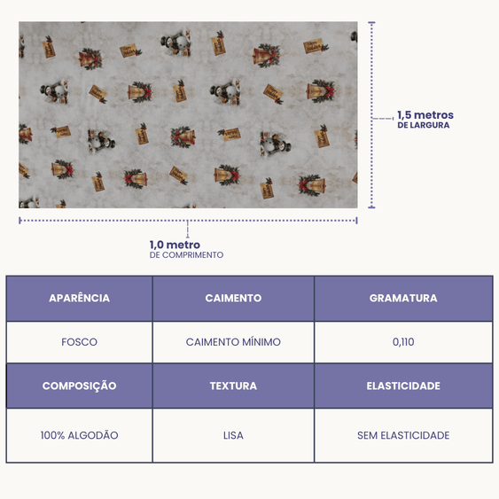 Tricoline Digital 100% Algodão - Coleção Natal - Bonecos e Sinos