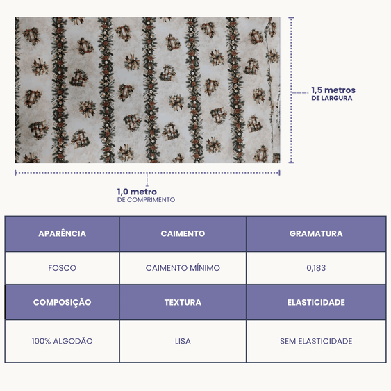 Tricoline Digital 100% Algodão - Coleção Natal - Estampa Guirlanda de Natal