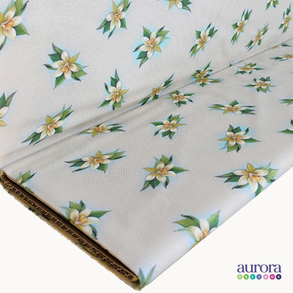 Tricoline Digital 100% Algodão - Coleção Artesanato- Estampa Flor Baunilha