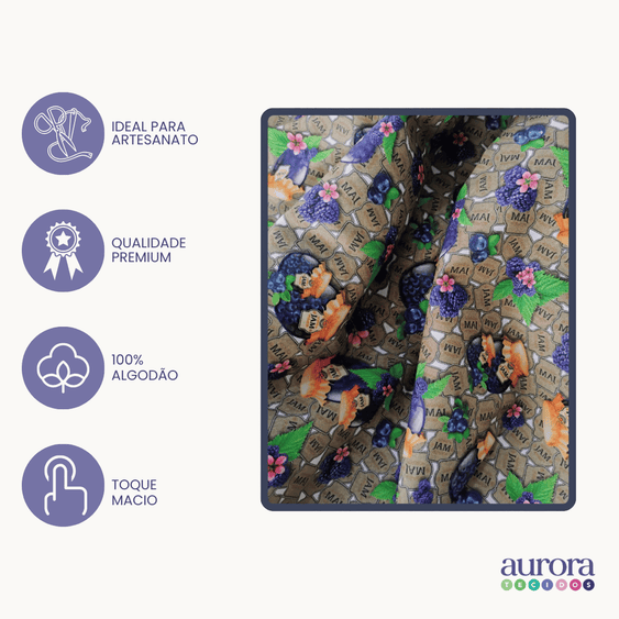 Tricoline Digital 100% Algodão - Geleia e Mel - Geleia de Amora