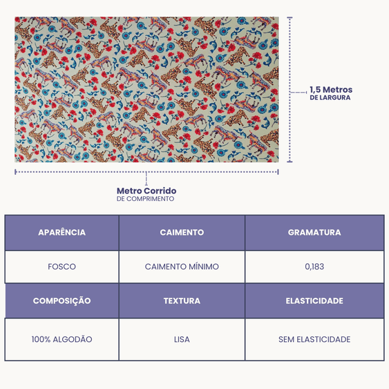Tricoline Digital 100% Algodão - Coleção Volta ao Mundo -  Espanha Floral
