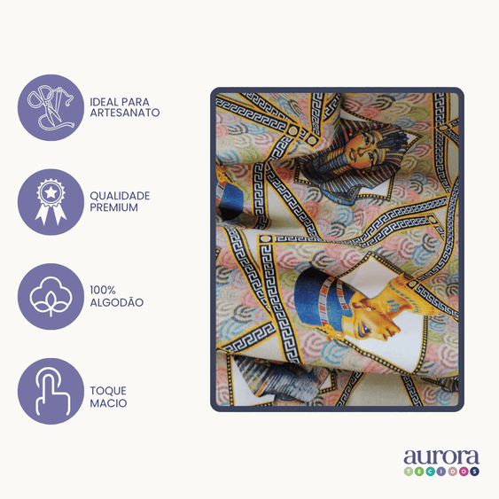 Tricoline Digital 100% Algodão - Coleção Volta ao Mundo - Egito II