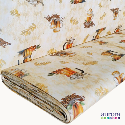 Tricoline Digital 100% Algodão -Coleção Artesanato - Estampa Capuccino