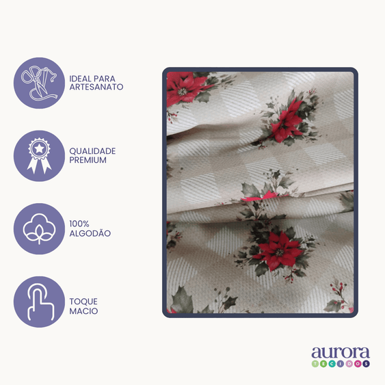 Tricoline Digital 100% Algodão - Coleção Natal - Flor de Natal
