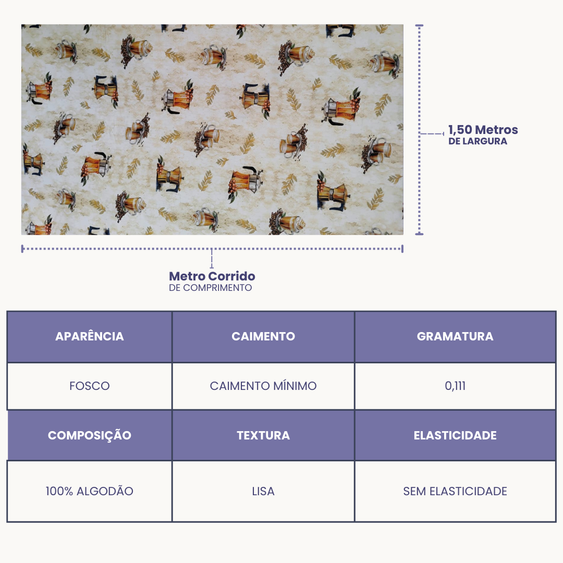 Tricoline Digital 100% Algodão -Coleção Artesanato - Estampa Capuccino