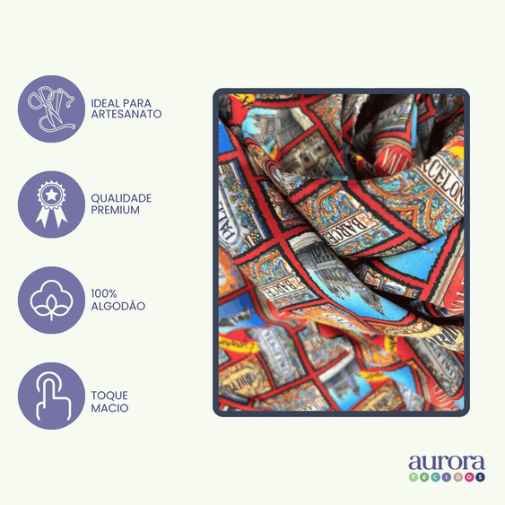 Tricoline Digital 100% Algodão - Coleção Volta ao Mundo -  Espanha Turismo