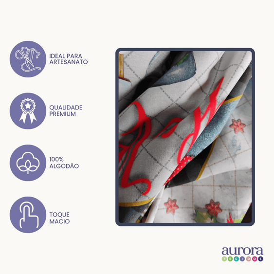 Tricoline Digital 100% Algodão - Molde Jogo Americano - Estampa Boneco de Neve