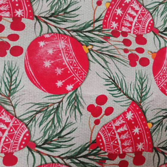 Tricoline Digital 100% Algodão - Coleção Natal Encantado - Sinos Natalino