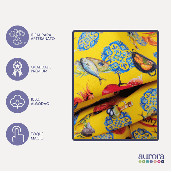 Tricoline Digital 100% Algodão - Coleção Volta ao Mundo - Espanha Comida