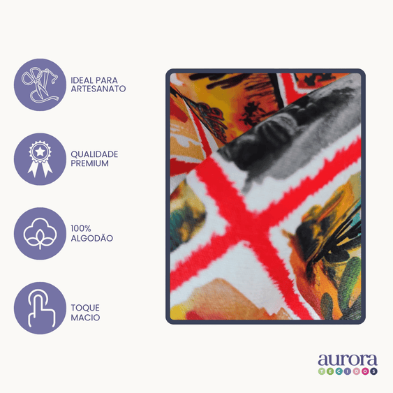 Tricoline Digital 100% Algodão - Coleção Volta ao Mundo - México Turismo