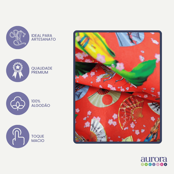 Tricoline Digital 100% Algodão - Coleção Volta ao Mundo - Japão Cultura