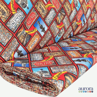 Tricoline Digital 100% Algodão - Coleção Volta ao Mundo -  Espanha Turismo