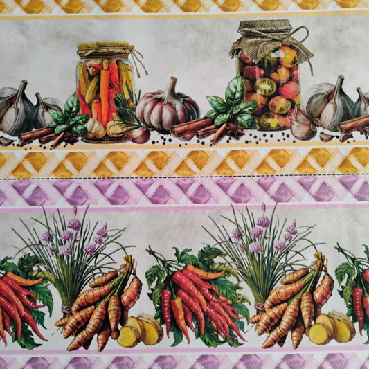 Tricoline Digital 100% Algodão - Coleção Barrados - Estampa Temperos