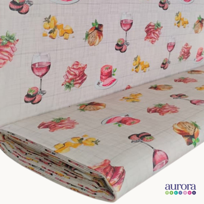 Tricoline Digital 100% Algodão - Coleção Artesanato - Estampa Petiscos