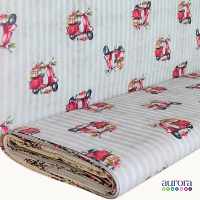 Tricoline Digital 100% Algodão - Coleção Artesanato- Estampa Lambretas