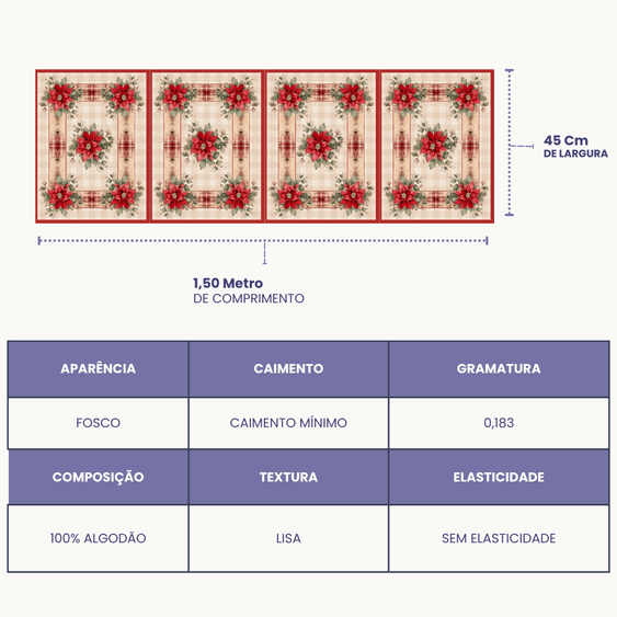 Tricoline Digital 100% Algodão - Molde Jogo Americano - Estampa Flor de Natal