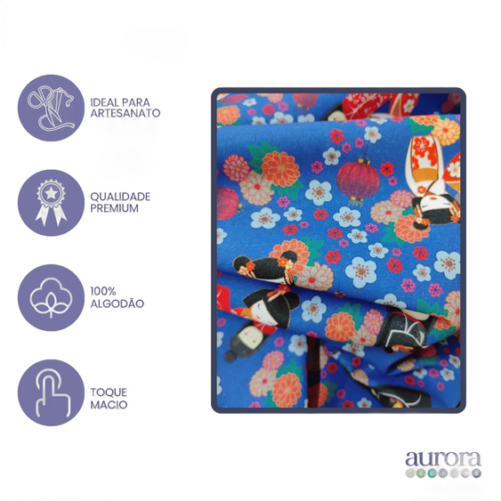 Tricoline Digital 100% Algodão - Coleção Volta ao Mundo - Japão Floral