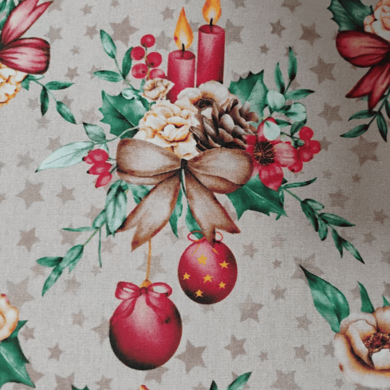 Tricoline Digital 100% Algodão - Coleção Natal - Estampa Velas e Flores