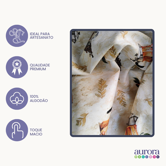 Tricoline Digital 100% Algodão -Coleção Artesanato - Estampa Capuccino