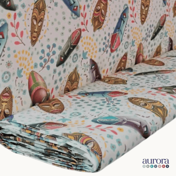 Tricoline Digital 100% Algodão - Coleção Volta ao Mundo - Estampa Mascaras Africanas