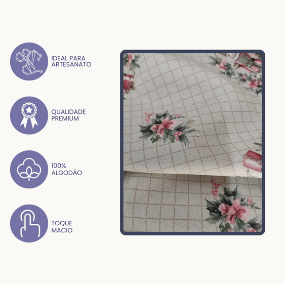 Tricoline Digital 100% Algodão - Coleção Natal - Estampa Quebra Nozes Florido