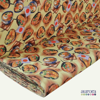 Tricoline Digital 100% Algodão - Coleção Volta ao Mundo - Japão Comida