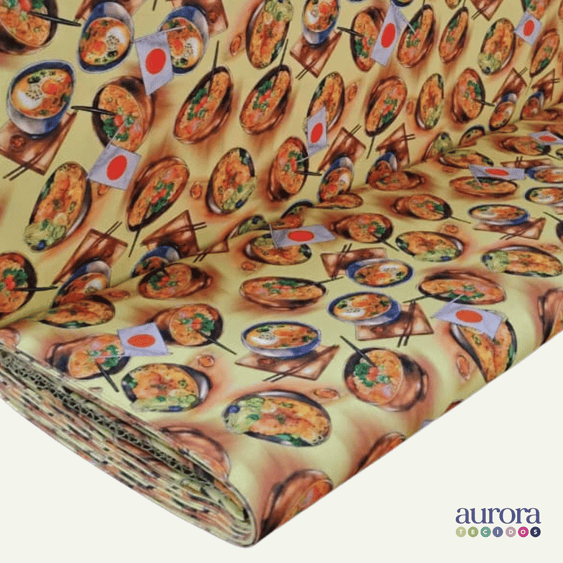 Tricoline Digital 100% Algodão - Coleção Volta ao Mundo - Japão Comida