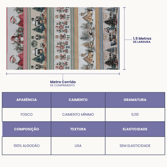 Tricoline Digital 100% Algodão - Coleção Natal - Barrado De Natal