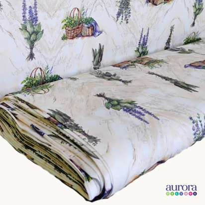 Tricoline Digital 100% Algodão - Coleção Artesanato- Estampa Aromas da Horta