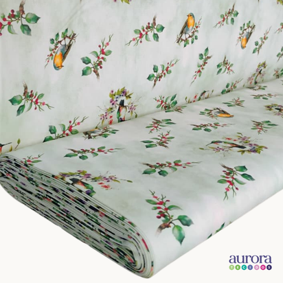Tricoline Digital 100% Algodão - Coleção Artesanato - Estampa Ramos e Pássaros