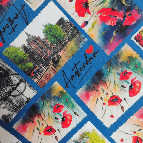 Tricoline Digital 100% Algodão - Coleção Volta ao Mundo - Holanda Turismo